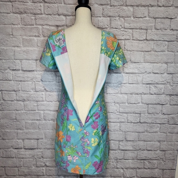 Lilly Pulitzer Dress Vintage Bluee Floral Sassafras Square Neck Sheath Size 8 - Picture 7 of 8
